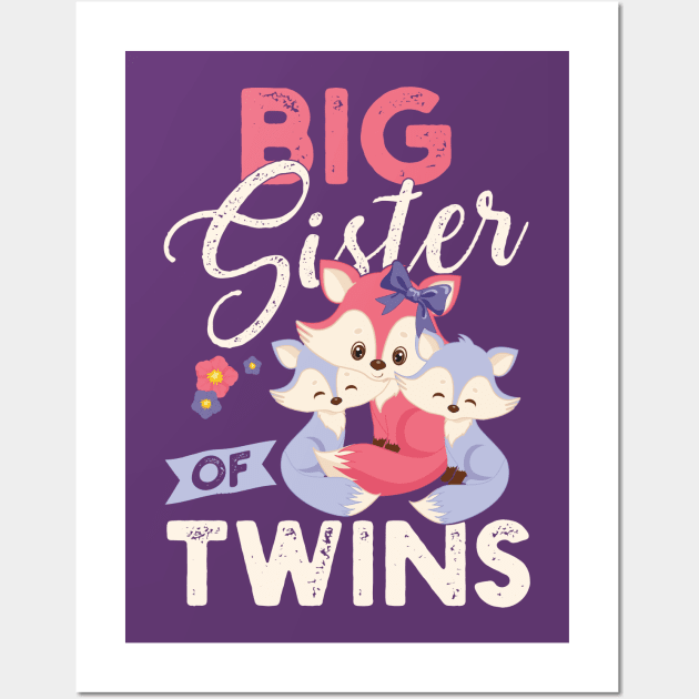 Big Sister of Twins Cute Baby Foxes Twin Sisters or Brothers Pregnancy Announcement Wall Art by CheesyB